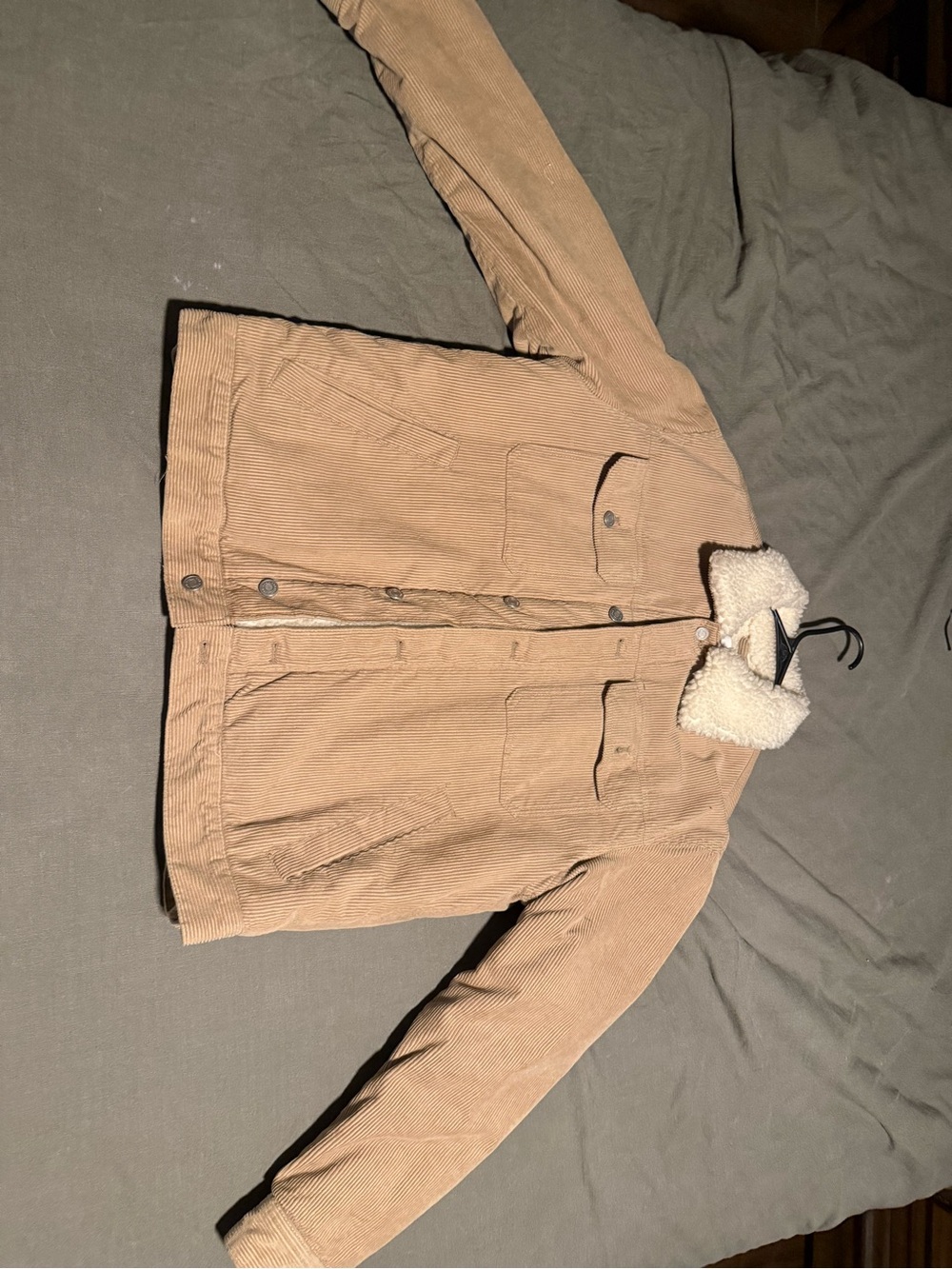 H&M Tan Corduroy Bomber Jacket with Sherpa Collar